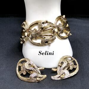 Vintage Selini Bracelet Clip Earring Set, Mid-Century Modern Style, 1950s